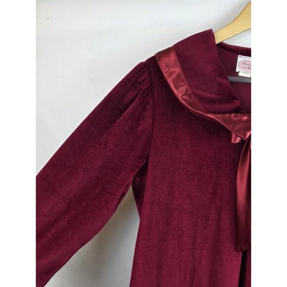 Barbizon at Home Women's Vintage Nightgown Medium Burgundy Velvet Robe Pajama - Picture 7 of 16